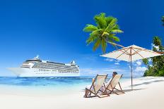 Couple Relaxing in Beach Chair at Beach with 3D Cruise Ship-Rawpixel-Photographic Print