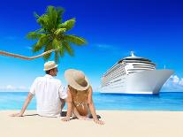 Couple Relaxing in Beach Chair at Beach with 3D Cruise Ship-Rawpixel-Photographic Print