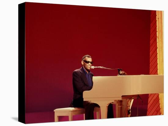 Ray Charles at White Piano-null-Stretched Canvas