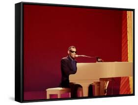Ray Charles at White Piano-null-Framed Stretched Canvas