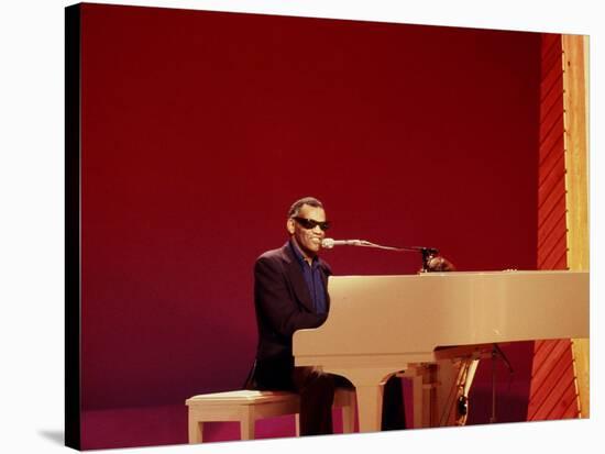 Ray Charles at White Piano-null-Stretched Canvas