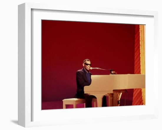 Ray Charles at White Piano-null-Framed Photo