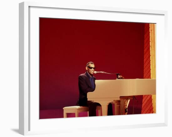 Ray Charles at White Piano-null-Framed Photo