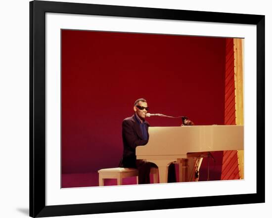 Ray Charles at White Piano-null-Framed Photo