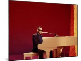 Ray Charles at White Piano-null-Mounted Photo