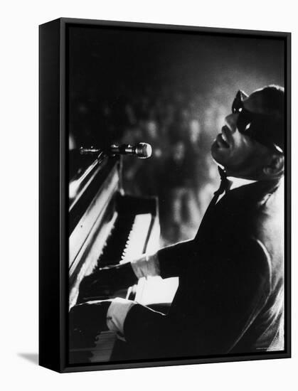 Ray Charles Playing Piano in Concert-Bill Ray-Framed Stretched Canvas