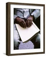 Ray Charles Reading Braille-null-Framed Photo