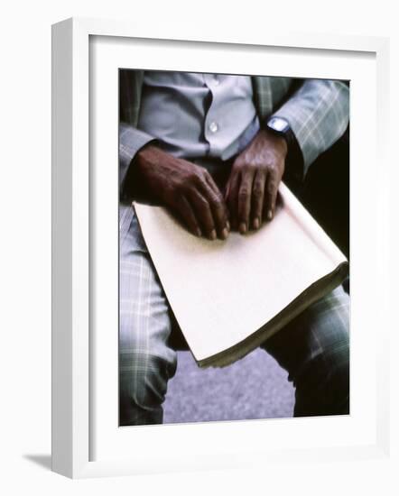 Ray Charles Reading Braille-null-Framed Photo