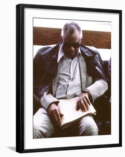 Ray Charles Reading Braille-null-Framed Photo