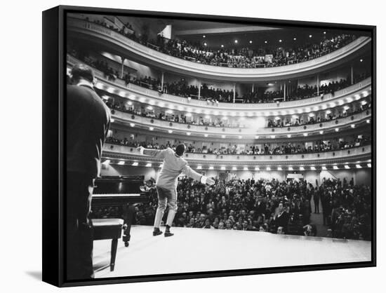 Ray Charles Singing, with Arms Outstretched, During Performance at Carnegie Hall-Bill Ray-Framed Stretched Canvas