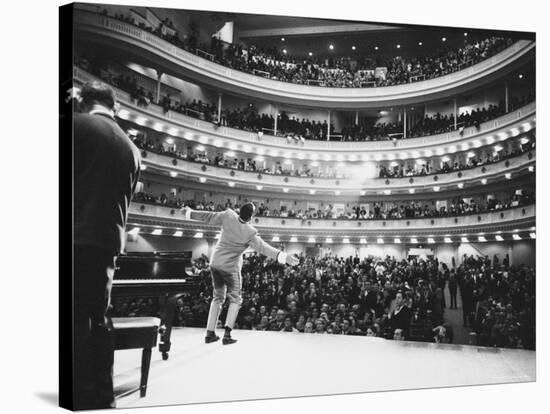 Ray Charles Singing, with Arms Outstretched, During Performance at Carnegie Hall-Bill Ray-Stretched Canvas