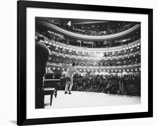 Ray Charles Singing, with Arms Outstretched, During Performance at Carnegie Hall-Bill Ray-Framed Premium Photographic Print