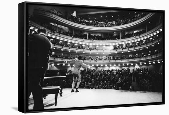 Ray Charles Singing, with Arms Outstretched, During Performance at Carnegie Hall-Bill Ray-Framed Stretched Canvas