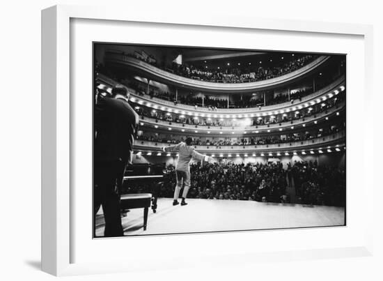 Ray Charles Singing, with Arms Outstretched, During Performance at Carnegie Hall-Bill Ray-Framed Photographic Print