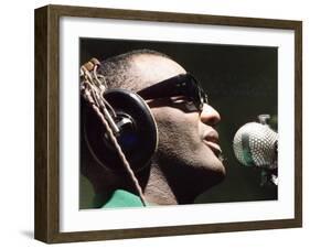 Ray Charles Taping a Coca-Cola Radio Commercial, 1967-null-Framed Photo