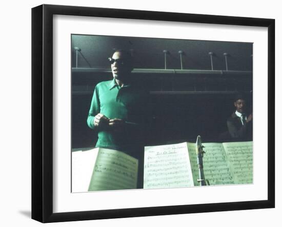 Ray Charles Taping a Coca-Cola Radio Commercial, 1967-null-Framed Photo