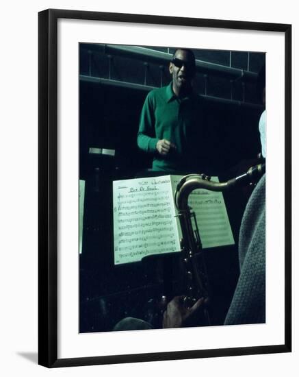 Ray Charles Taping a Coca-Cola Radio Commercial, 1967-null-Framed Photo