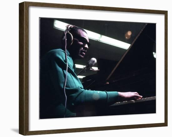 Ray Charles Taping a Coca-Cola Radio Commercial, 1967-null-Framed Photo