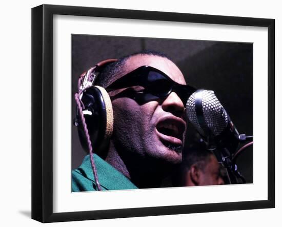 Ray Charles Taping a Coca-Cola Radio Commercial, 1967-null-Framed Photo