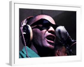 Ray Charles Taping a Coca-Cola Radio Commercial, 1967-null-Framed Photo