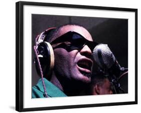 Ray Charles Taping a Coca-Cola Radio Commercial, 1967-null-Framed Photo