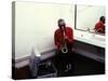 Ray Charles with His Alto Saxophone Backstage-null-Stretched Canvas