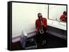 Ray Charles with His Alto Saxophone Backstage-null-Framed Stretched Canvas