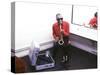 Ray Charles with His Alto Saxophone Backstage-null-Stretched Canvas