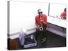 Ray Charles with His Alto Saxophone Backstage-null-Stretched Canvas