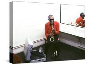 Ray Charles with His Alto Saxophone Backstage-null-Stretched Canvas