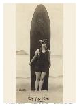 The Surf-Rider Hawaii, Girl with Surfboard, Photo Postcard c.1920-Ray Jerome Baker-Laminated Art Print