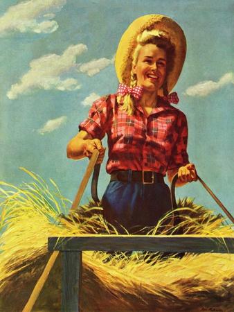 "Woman Driving Hay Wagon," August 14, 1943