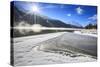 Rays of Winter Sun Illuminate Lake Silvaplana Still Partially Frozen, Switzerland-Roberto Moiola-Stretched Canvas