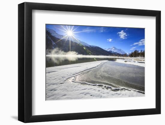 Rays of Winter Sun Illuminate Lake Silvaplana Still Partially Frozen, Switzerland-Roberto Moiola-Framed Photographic Print