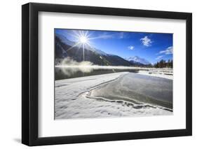 Rays of Winter Sun Illuminate Lake Silvaplana Still Partially Frozen, Switzerland-Roberto Moiola-Framed Photographic Print