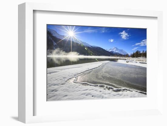 Rays of Winter Sun Illuminate Lake Silvaplana Still Partially Frozen, Switzerland-Roberto Moiola-Framed Photographic Print