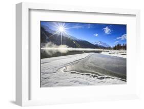 Rays of Winter Sun Illuminate Lake Silvaplana Still Partially Frozen, Switzerland-Roberto Moiola-Framed Photographic Print