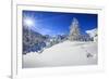 Rays of winter sun illuminate the snowy landscape around Maloja Canton of Engadine Switzerland Euro-ClickAlps-Framed Photographic Print