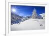 Rays of winter sun illuminate the snowy landscape around Maloja Canton of Engadine Switzerland Euro-ClickAlps-Framed Photographic Print