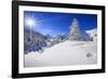 Rays of winter sun illuminate the snowy landscape around Maloja Canton of Engadine Switzerland Euro-ClickAlps-Framed Photographic Print