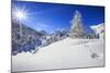 Rays of winter sun illuminate the snowy landscape around Maloja Canton of Engadine Switzerland Euro-ClickAlps-Mounted Photographic Print