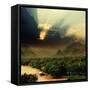 Rays on Sky over Khwae Yai River Which Is in Thailand-Sergiy Serdyuk-Framed Stretched Canvas