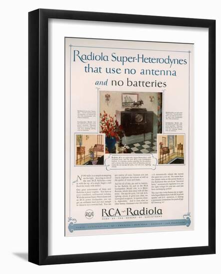 RCA Radiola, Magazine Advertisement, USA, 1926-null-Framed Giclee Print