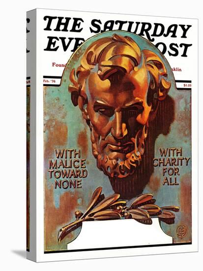 "Re -print of "Bronze Lincoln"," Saturday Evening Post Cover, February 1, 1976-Joseph Christian Leyendecker-Stretched Canvas
