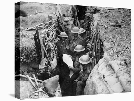 Reading a Newspaper in the Trenches, 1916-17-English Photographer-Stretched Canvas