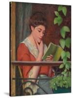 Reading Al Fresco - Woman on the Balcony; Lettura Al Fresco - Donna Al Balcone-Federigo Zandomeneghi-Stretched Canvas