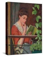 Reading Al Fresco - Woman on the Balcony; Lettura Al Fresco - Donna Al Balcone-Federigo Zandomeneghi-Stretched Canvas
