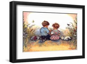 Reading - Alfie Illustrated Print-Shirley Hughes-Framed Giclee Print