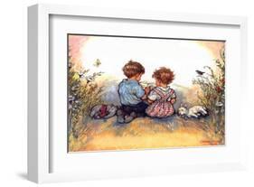 Reading - Alfie Illustrated Print-Shirley Hughes-Framed Giclee Print