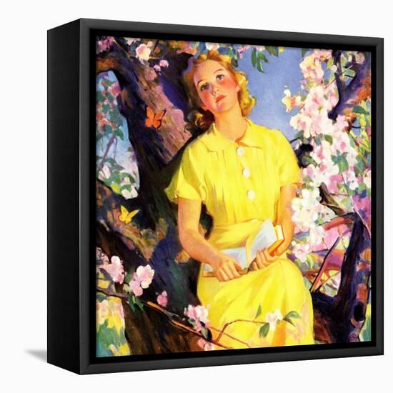 "Reading Among the Blossoms,"May 1, 1936-null-Framed Stretched Canvas